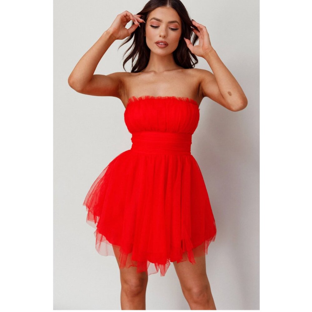 NWT Fayette Strapless Mesh Mini Dress Red